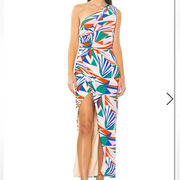 ALESSI one shoulder patterned maxi dress in bright geo - Picture 1 of 6